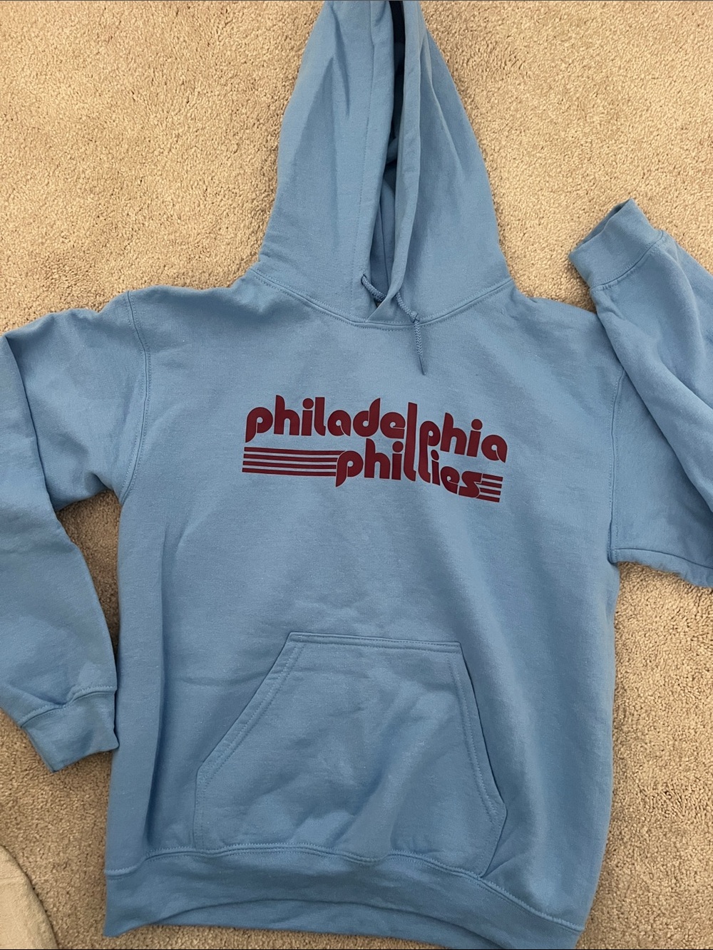 Gildan Light Blue Hoodie with Maroon Phillies Graphic